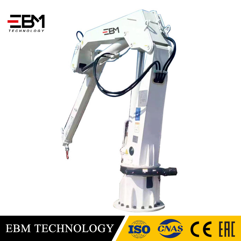 EBM Onshore Offshore API2C design standand 1 2 3 ton Electric Hydraulic Mini Boat Ship Marine Crane with With HPU ABC CCS BV CE API2C Remote Control Knuckle Boom Folding Arm OEM Customized Small Deck 