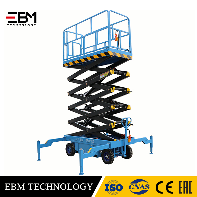 EBM 4m-22m Height 500kg Load Mobile Electric Scissor Lift self propelled high attitude aerial work vehicle manlift platform with outrigger legs system For Building Material Manual Scissor Lift